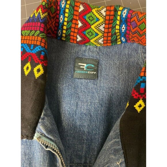 French Cuff Womens Denim Jacket With Colorful Embroidery Design Sz M/L ? - Picture 3 of 7